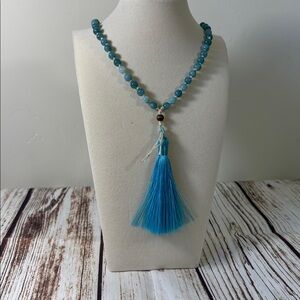 Aquamarine Gemstone Bead Handmade Beaded Mala Necklace
